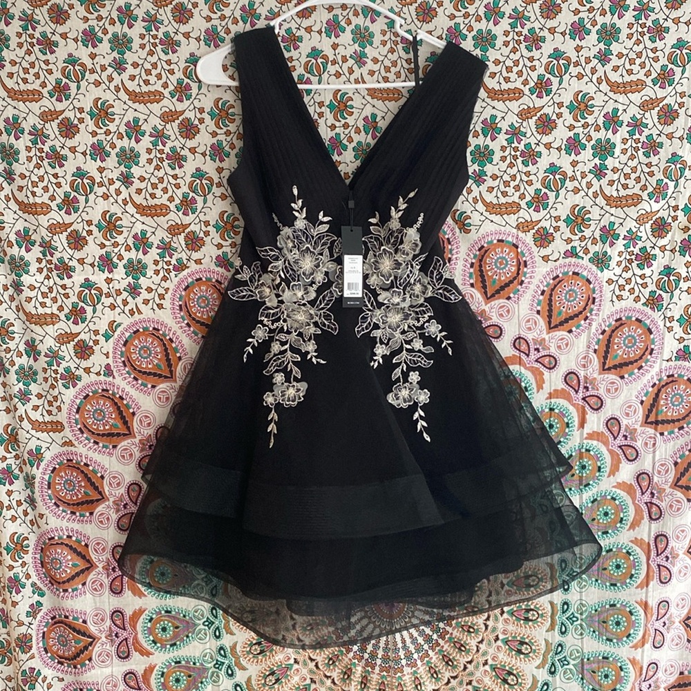 NWT: BCBG black cocktail dress with flower lace/beading MAKE AN OFFER!